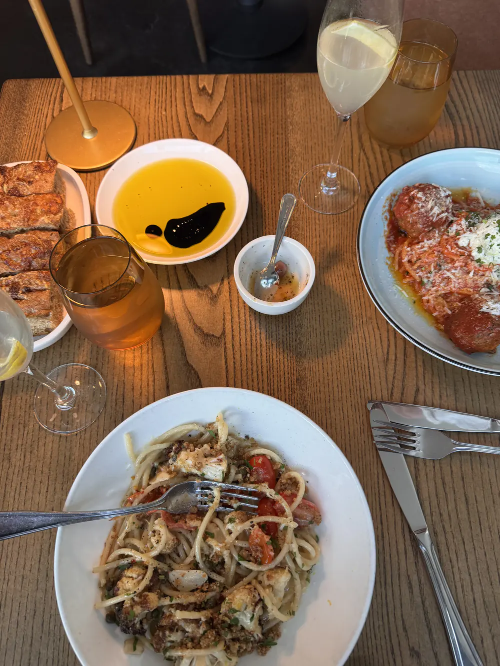Vegetarian meal at Luogo Nashville with pasta and shared plates